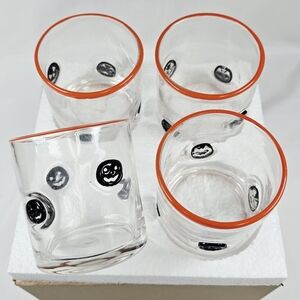 Goblin & Ghoul | 4pc Set Jack-O-Lantern Thick Glass Old-Fashioned Juice Glasses